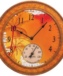 Springfield(R) Precision 92671 14" Poly Resin Clock with Thermometer (Mosaic Palms)