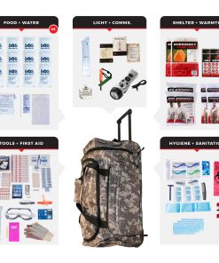 4 Person Comfort Survival Kit, Rolling Bag, Camo